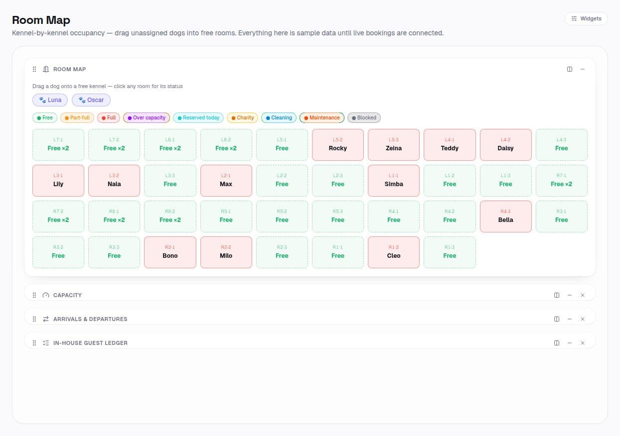 Live room board — free, full, cleaning, blocked